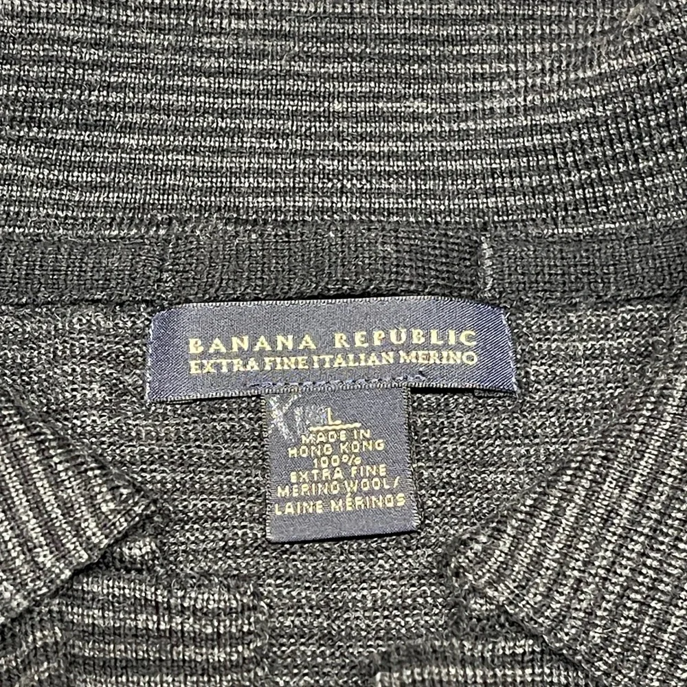 Banana‎ Republic Sweater Mens XL Black Extra Fine Merino Wool Striped Polo Light